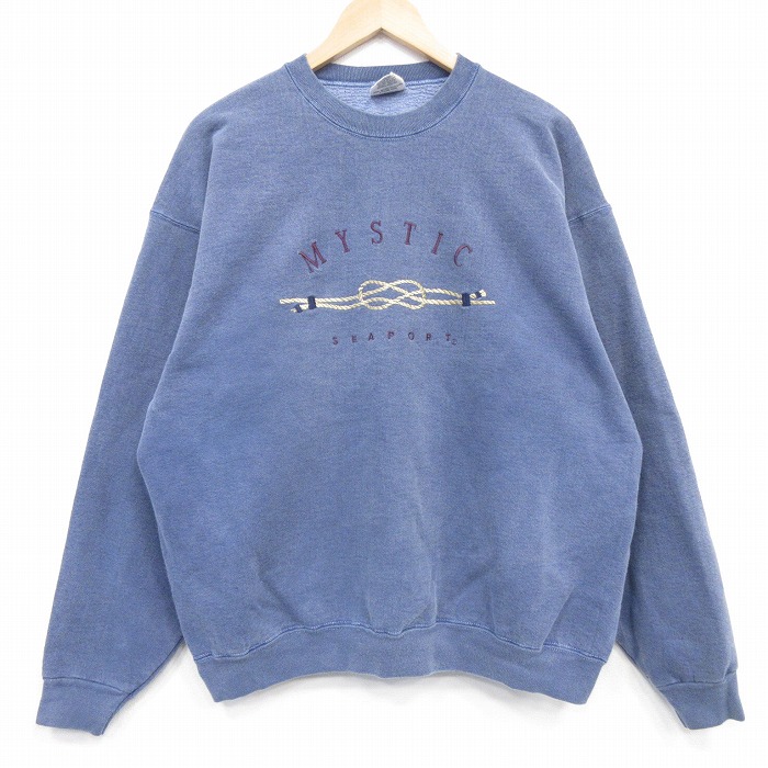 MYSTIC 90s 長袖スウェット 刺繍 ネイビー XL | 古着