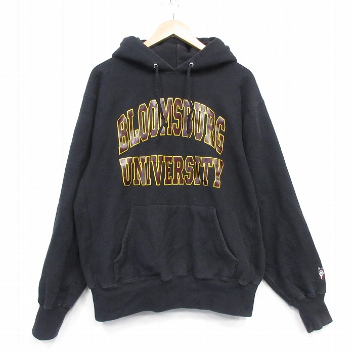 XL★古着 長袖 スウェット パーカー メンズ 90年代 90s BLOOM カレッジ リバースタイプ 大きいサイズ USA製 黒【spe】 26apr01