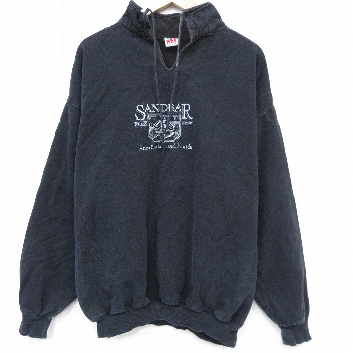 XL★古着 WEK 長袖 スウェット メンズ 90年代 90s SANDBAR 刺繍 大きいサイズ コットン 襟付き USA製 黒 26apr07