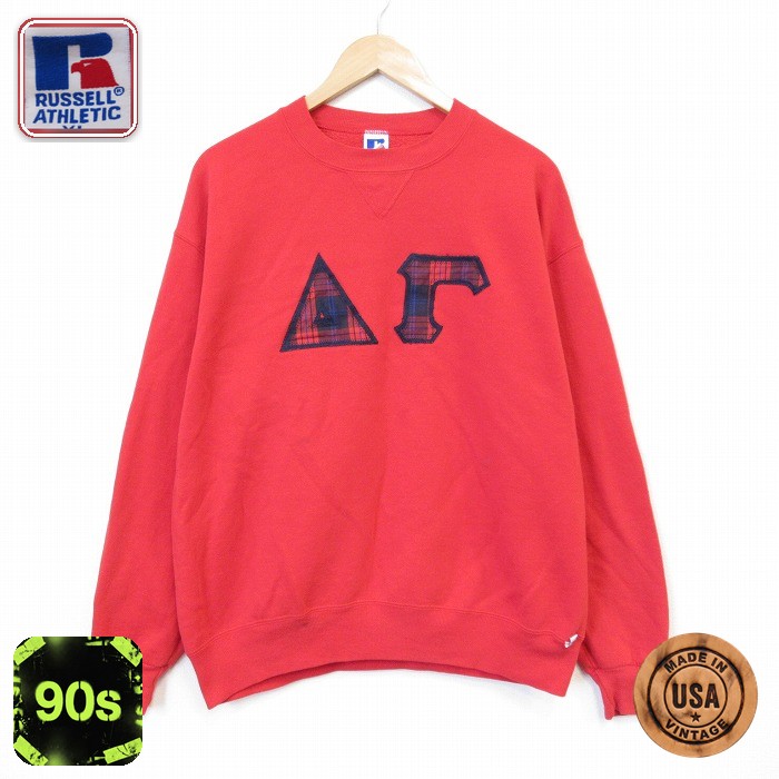 ラッセル 90s 長袖スウェット ギリシャ文字 レッド メンズL相当 | 古着