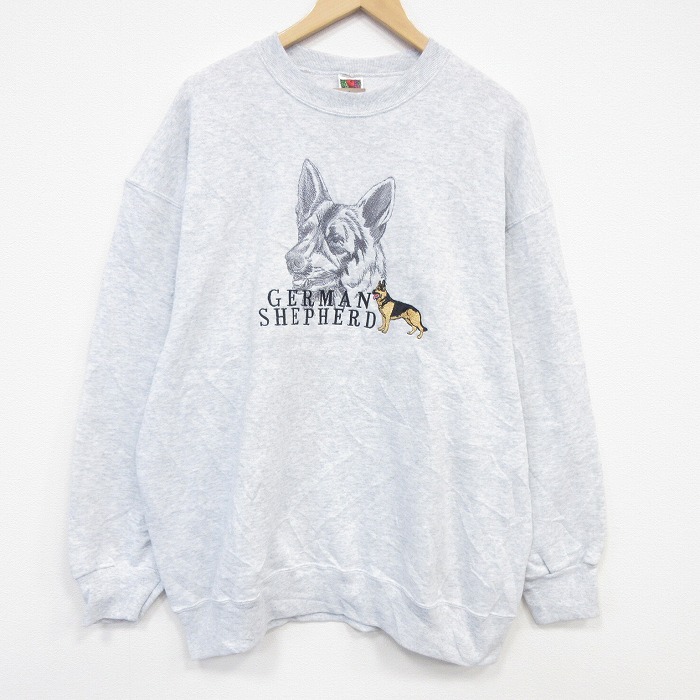 フルーツオブザルーム 00s 長袖スウェット シェパード刺繍 グレー XL | 古着