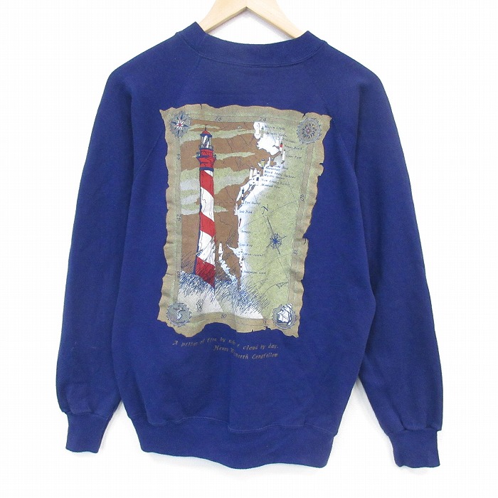 ヘインズ 90s 長袖スウェット 灯台 ネイビー メンズM相当 | 古着