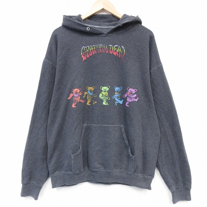 XL★古着 長袖 ロック バンド スウェット パーカー メンズ グレイトフルデッド 大きいサイズ 濃グレー 霜降り 26apr07