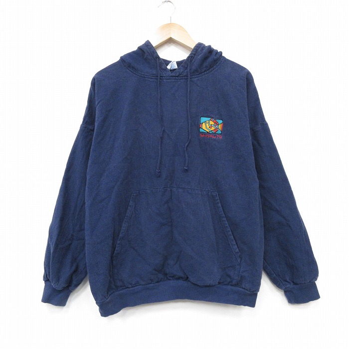 XL★古着 Crazy Shirts 長袖 スウェット パーカー メンズ 90年代 90s 魚 大きいサイズ コットン USA製 紺 26apr07
