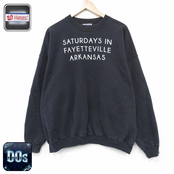 【20%OFF】ヘインズ 00s 長袖スウェット SATURDAYS ブラック メンズXL相当 | 古着