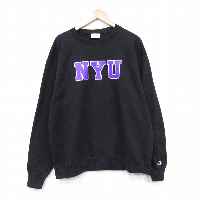 XL★古着 チャンピオン champion 長袖 スウェット メンズ NYU クルーネック 黒 26apr07