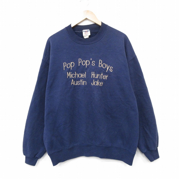 XL★古着 ジャージーズ 長袖 スウェット メンズ 00年代 00s POP 刺繍 クルーネック 紺 26apr07