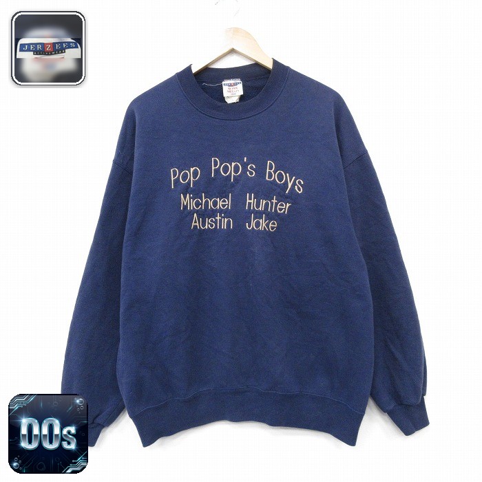 ジャージーズ 00s 長袖スウェット POP刺繍 ネイビー メンズXL相当 | 古着