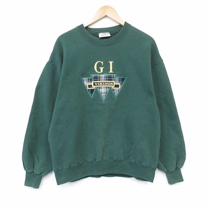 GI 90s 長袖スウェット 刺繍 グリーン メンズL相当 | 古着