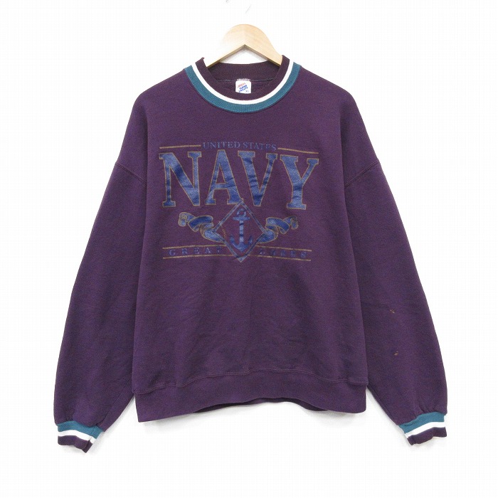 ジャージーズ 90s 長袖スウェット ミリタリー ネイビー メンズXL相当 | 古着