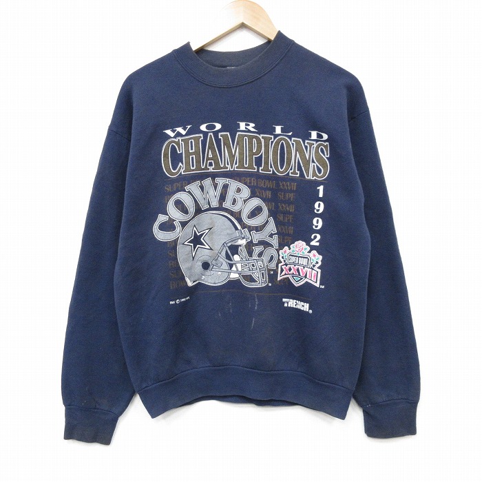 M★古着 ジャージーズ 長袖 スウェット メンズ 90年代 90s NFL ダラスカウボーイズ クルーネック USA製 紺 アメフト スーパーボウル 26apr07