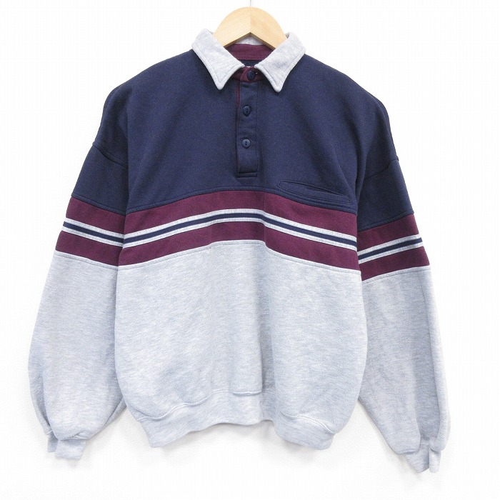 M★古着 長袖 スウェット メンズ 90年代 90s 襟付き 紺他 26apr07