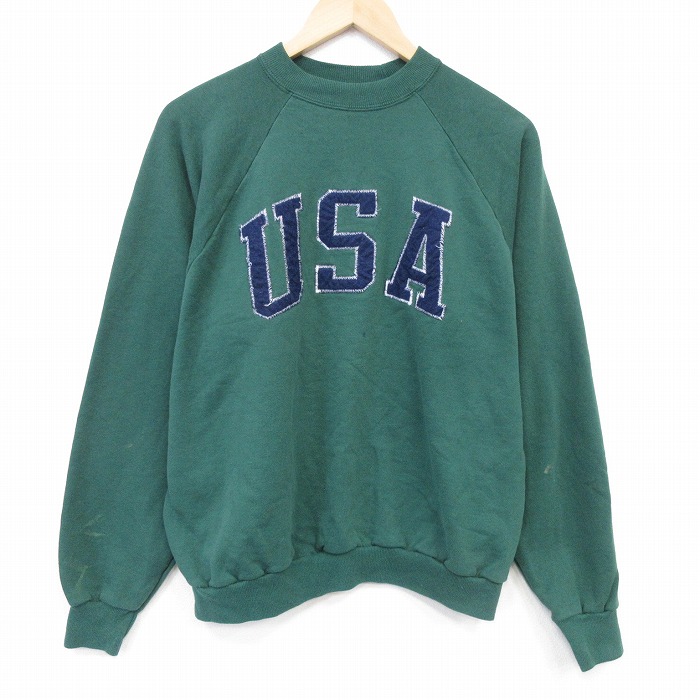 ヘインズ 00s 長袖スウェット USAロゴ刺繍 グリーン メンズL相当 | 古着