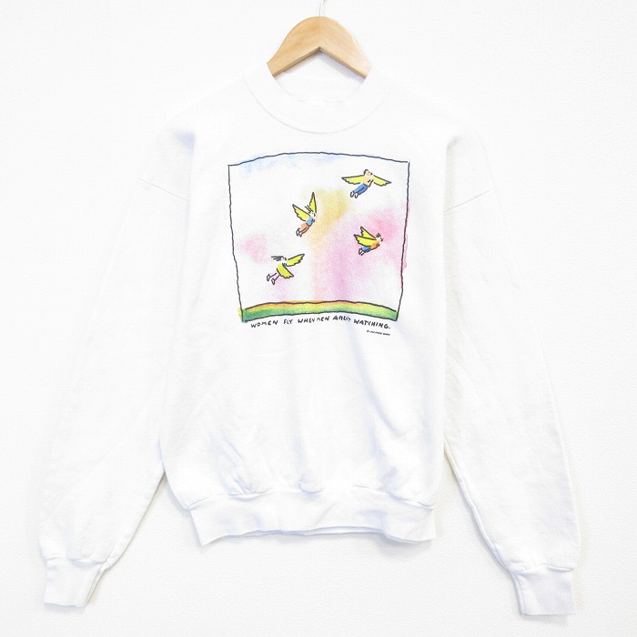 フルーツオブザルーム 90s 長袖スウェット WOMEN FLY ホワイト メンズM相当 | 古着