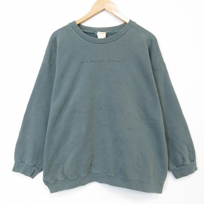 XL★古着 長袖 スウェット メンズ 00年代 00s ヨークビーチ 大きいサイズ クルーネック 薄緑 26apr08