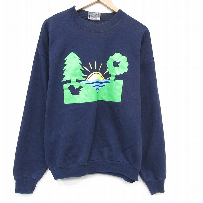 XL★古着 リー Lee 長袖 スウェット メンズ 90年代 90s リス クルーネック USA製 薄紺 26apr09