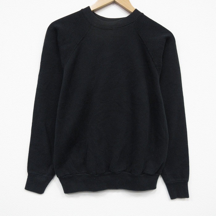 S★古着 長袖 スウェット メンズ 80年代 80s 無地  ラグラン クルーネック 黒 26apr09