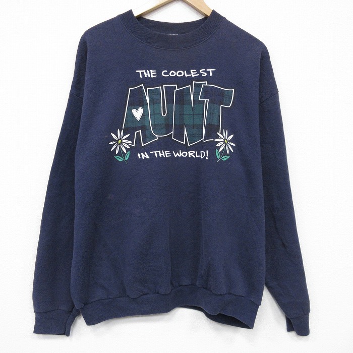 XL★古着 リー Lee 長袖 スウェット メンズ 90年代 90s AUNT クルーネック USA製 薄紺 26apr09