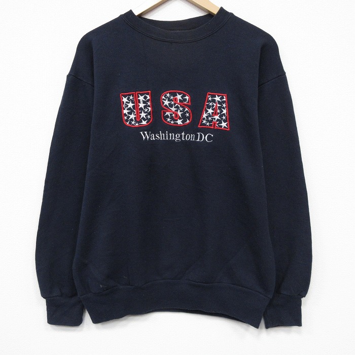 90s 長袖スウェット USAロゴ刺繍 ネイビー メンズXL相当 | 古着