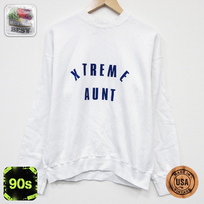 フルーツオブザルーム 90s 長袖スウェット AUNT ホワイト メンズL相当 | 古着