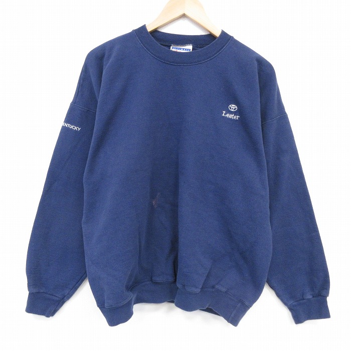 XL★古着 ヘインズ 長袖 スウェット メンズ 00年代 00s トヨタ クルーネック 紺 26apr11