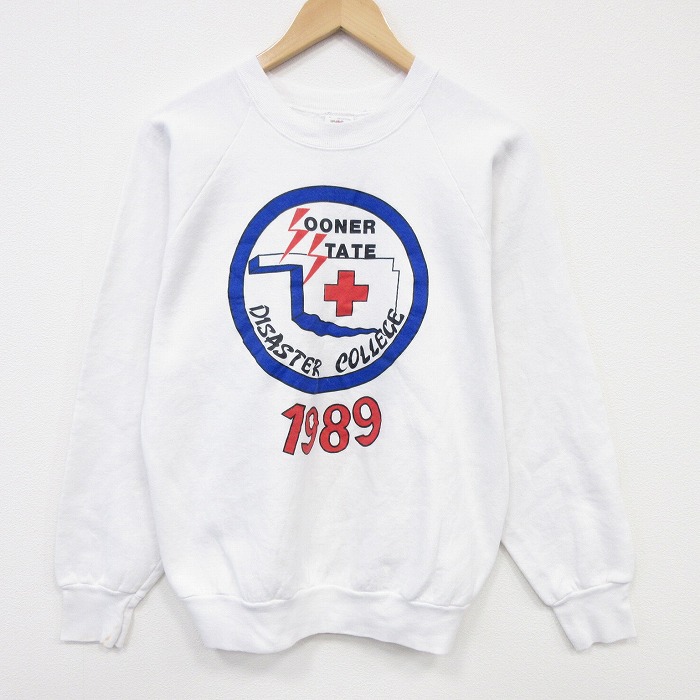 M★古着 フルーツオブザルーム 長袖 スウェット メンズ 80年代 80s 病院 ラグラン クルーネック USA製 白 26apr11