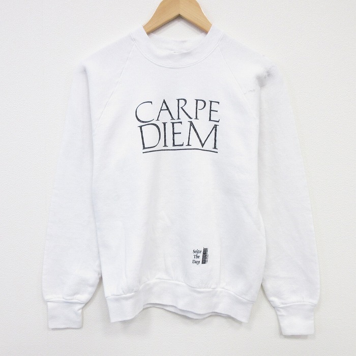 フルーツオブザルーム 90s 長袖スウェット CARPE DIEM ホワイト メンズS相当 | 古着