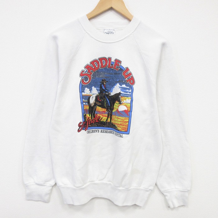 オニータ 90s 長袖スウェット SADDLE ホワイト メンズM相当 | 古着