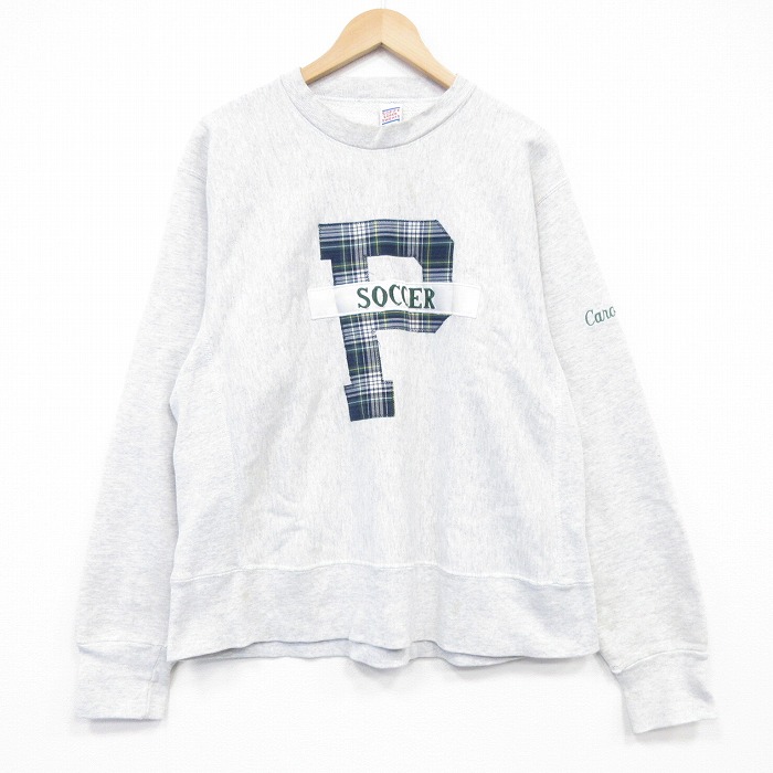 XL★古着 長袖 スウェット メンズ 90年代 90s P リバースタイプ クルーネック USA製 薄グレー 霜降り 26apr13
