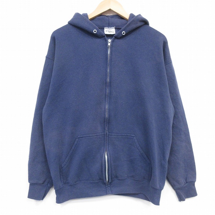 L★古着 TULTEX 長袖 フルジップ スウェット パーカー メンズ 90年代 90s 無地 USA製 紺 26apr13