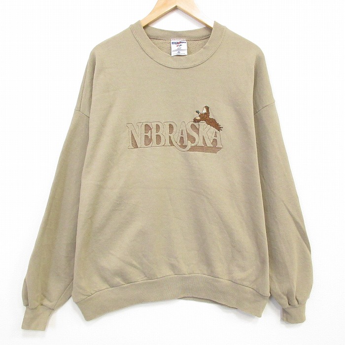 ジャージーズ 90s 長袖スウェット ネブラスカ刺繍 ベージュ XL | 古着