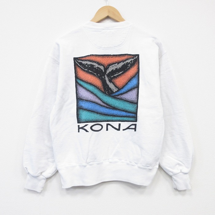 M★古着 Crazy Shirts 長袖 スウェット メンズ 80年代 80s KONA クルーネック USA製 白 26apr17