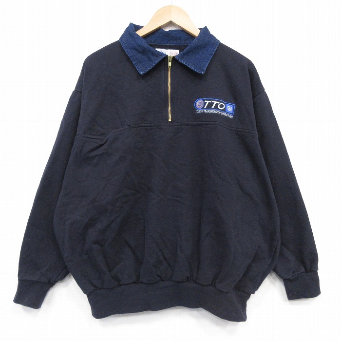 XL★古着 長袖 ハーフジップ スウェット メンズ 00年代 00s TTO 大きいサイズ コットン 襟付き USA製 黒 26apr17