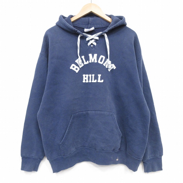 XL★古着 長袖 スウェット パーカー メンズ 00年代 00s BELMONT 大きいサイズ USA製 紺 26apr17