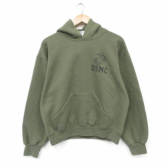 ミリタリー 90s 長袖スウェットパーカー USMC グリーン メンズL相当 | 古着