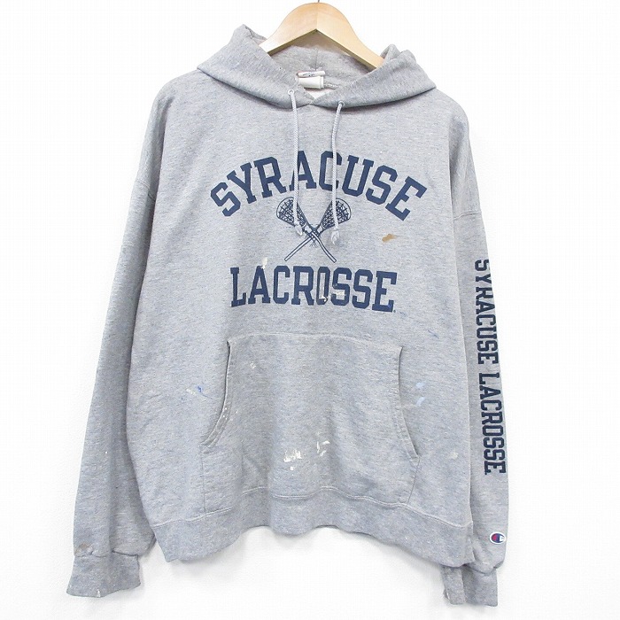 XL★古着 チャンピオン champion 長袖 スウェット パーカー メンズ 00年代 00s ラクロス 大きいサイズ 薄グレー 霜降り 26apr22