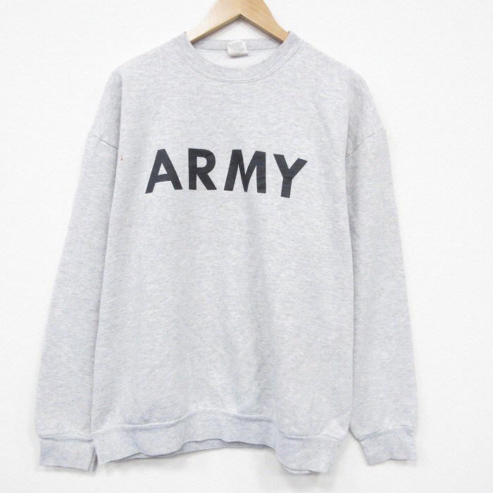 XL★古着 長袖 スウェット メンズ 00年代 00s ミリタリー アーミー ARMY クルーネック USA製 薄グレー 霜降り 26apr22