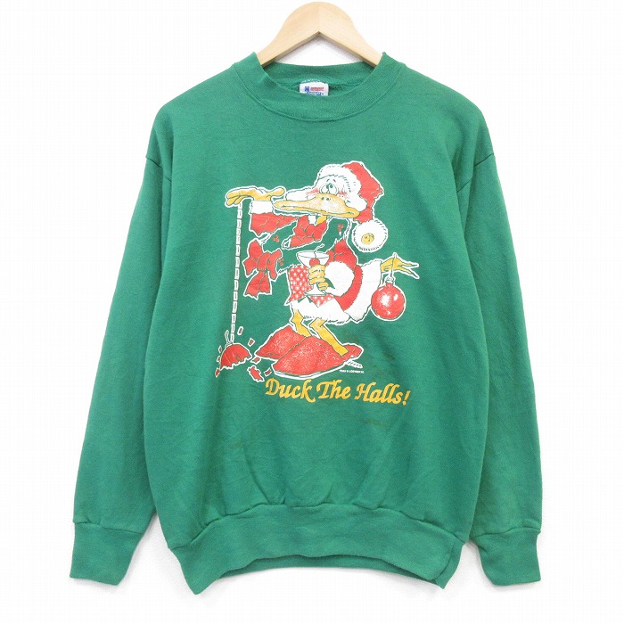 90s 長袖スウェット 鳥 グリーン メンズM相当 | 古着