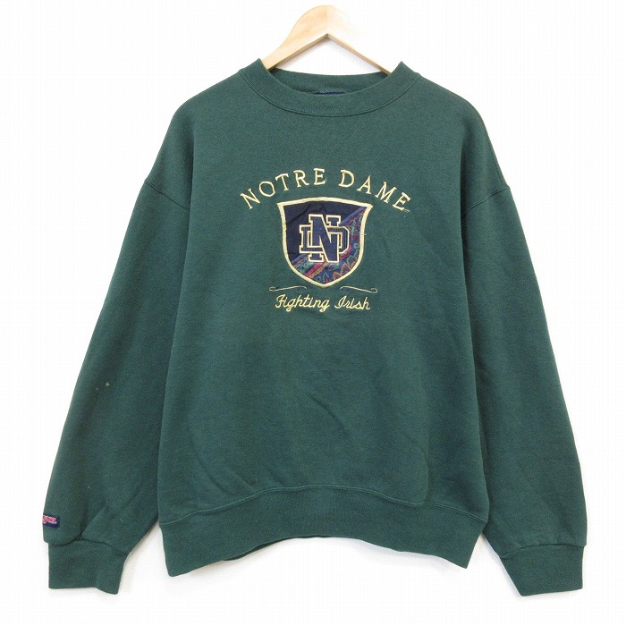 ジャンスポーツ 90s 長袖スウェット ノートルダム グリーン メンズL相当 | 古着