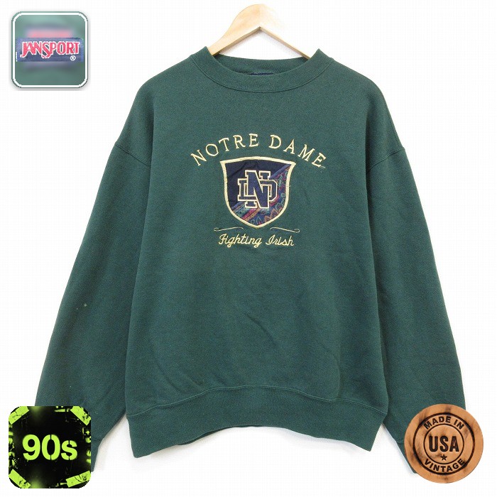 ジャンスポーツ 90s 長袖スウェット ノートルダム グリーン メンズL相当 | 古着
