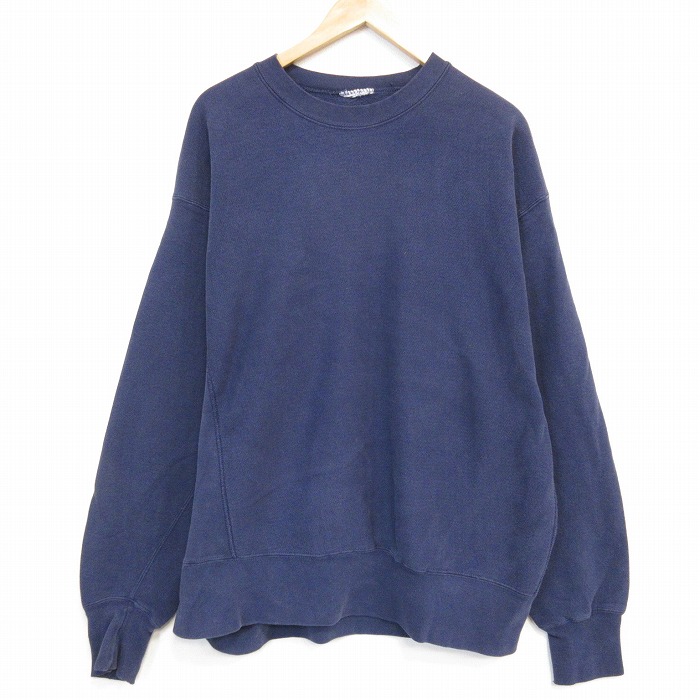 XL★古着 長袖 スウェット メンズ 00年代 00s 無地  リバースタイプ 大きいサイズ クルーネック 紺 26apr23