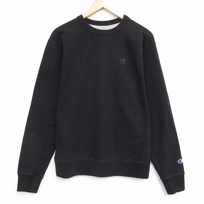 M★古着 チャンピオン champion 長袖 スウェット メンズ ワンポイントロゴ クルーネック 黒 26apr23