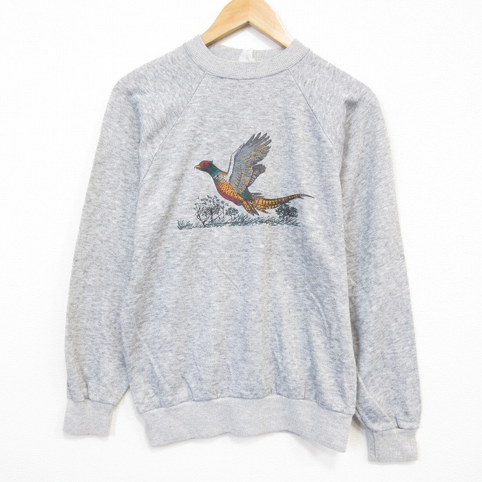 S★古着 長袖 スウェット メンズ 80年代 80s キジ ラグラン クルーネック グレー 霜降り 26apr23