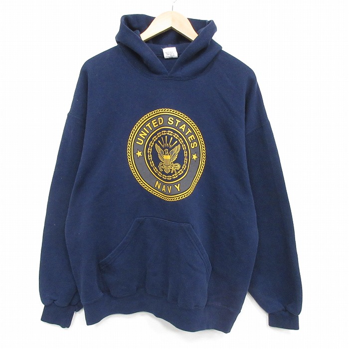 XL★古着 長袖 スウェット パーカー メンズ 90年代 90s ミリタリー USネイビー リフレクターUSA製 紺 26apr24
