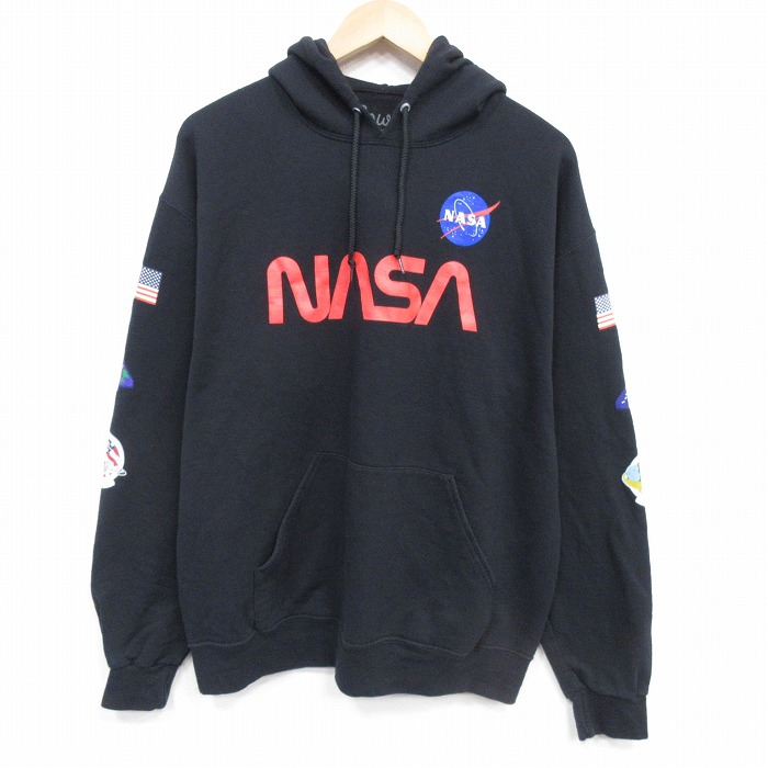 NASA 長袖スウェットパーカー ブラック メンズL相当 | 古着