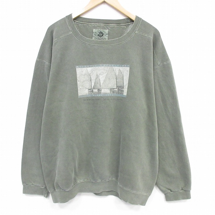 XL★古着 長袖 スウェット メンズ 00年代 00s ヨット 大きいサイズ クルーネック 薄緑 26apr24