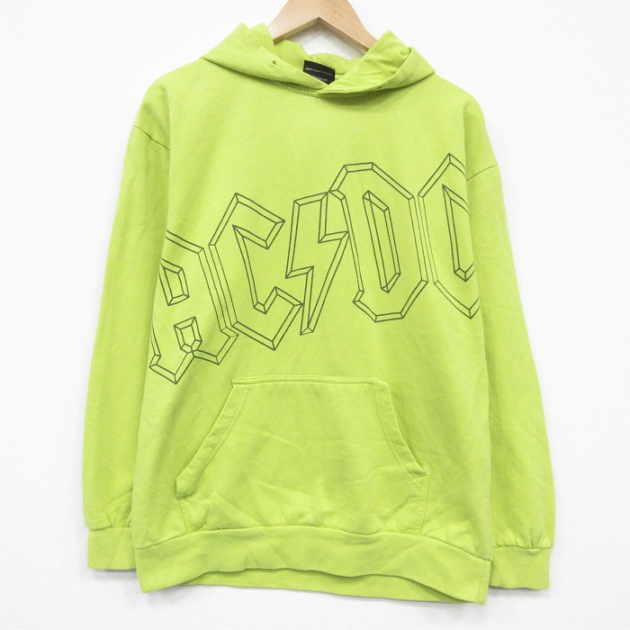L★古着 長袖 ロック バンド スウェット パーカー メンズ AC/DC 黄緑 26apr24