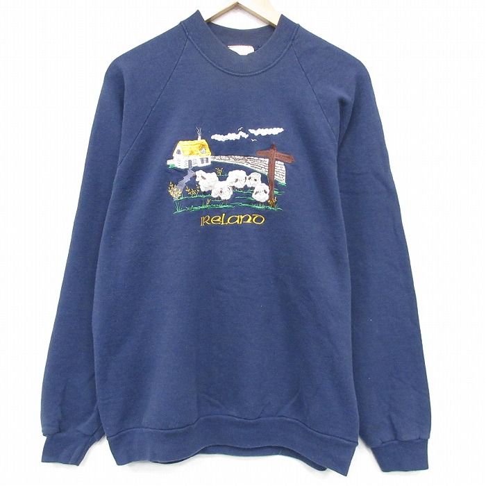 ブラーニー 90s ラグラン長袖スウェット 刺繍 ネイビー メンズL相当 | 古着