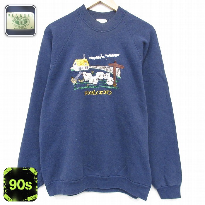 ブラーニー 90s ラグラン長袖スウェット 刺繍 ネイビー メンズL相当 | 古着