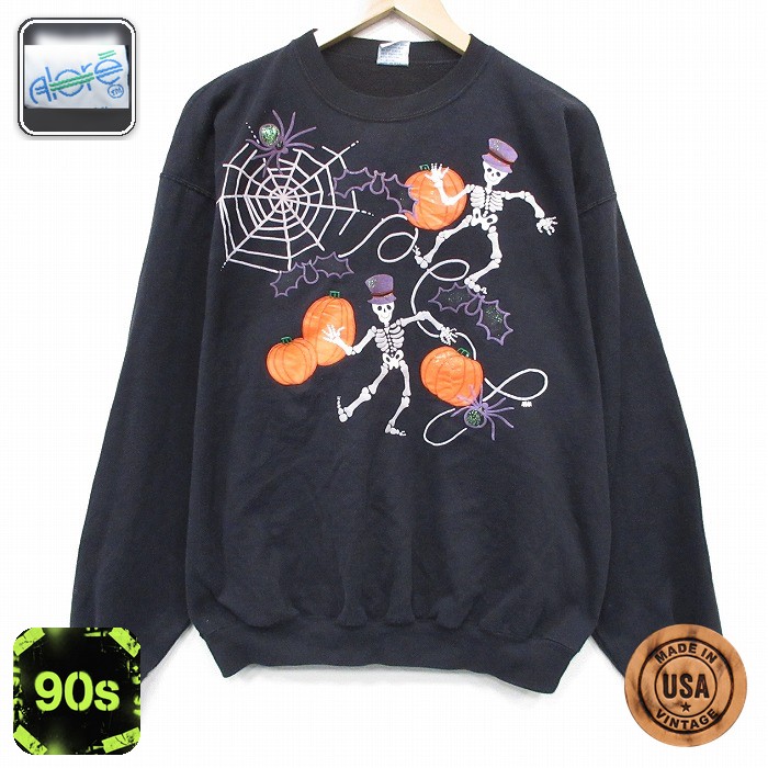 【20%OFF】90s 長袖スウェット スケルトンスパイダー ブラック メンズXL相当 | 古着